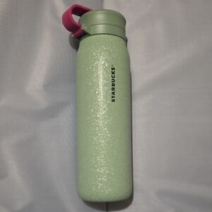 2022 TEXTURED RAINFOREST Starbucks Mint Green Sparkle Bottle with Pink Accent
